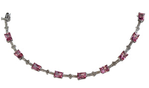 10k White Gold Pink Topaz Tennis Bracelet Emerald Cut Pink Gemstones 9.8 ctw Romantic - Premier Estate Gallery