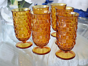 Indiana Colony Whitehall Harvest Gold Parfait Glasses Set of 6, Honey Amber Cubed Pattern Glass, Elegant Vintage Table Decor - Premier Estate Gallery