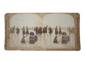 Antique Coney Island NY Beach Goers Stereoview Photograph c1901 Whiting View Co No. 2543 "Playing in the Surf"