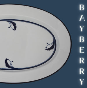 Dansk Flora Bayberry Oval Serving Platter 16" Large, Blue and White Oval Serving Platter, Blue and White Decor - Premier Estate Gallery