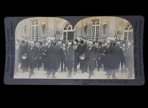 1919 Stereoview Card WWI Versailles Peace Treaty Real Photo Pres Wilson, Clemencea, Lloyd George