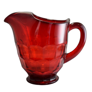 Vintage Viking Glass Ruby Red Georgian Pitcher 48 oz, MCM Art Glass Red Pitcher Barware Iced Tea