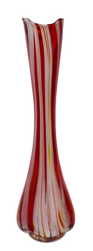 MCM Red Norcrest Swung Stretched Vase Rainbow Candy Striped Mid Century Decor