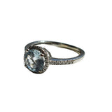 Art Deco Style 14k White Gold Aquamarine Diamond Halo Ring Engagement Ring - Premier Estate Gallery 4