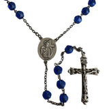 Sterling Silver Cobalt Blue Faceted Rosary Beads Our Lady of Fatima Vintage Rosaries 5 Decade