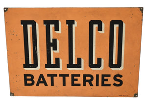 Metal Delco Batteries Sign Vintage Industrial Decor Man Cave Wall Display - Premier Estate Gallery