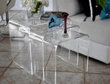 MCM Shlomi Haziza Lucite Acrylic Waterfall Nesting End Tables Great Mid Century Style - Premiere Estate Gallery