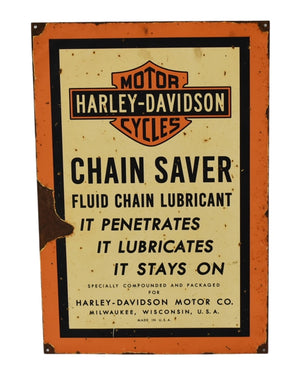 Retro Harley-Davidson Chain Saver Lubricant Metal Sign  - Premier Estate Gallery