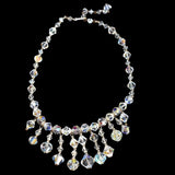 Vintage Aurora Borealis Crystal Fringe Wedding Necklace 10k White Gold Spacers - Premier Estate Gallery 1