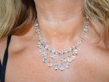 Vintage Aurora Borealis Crystal Fringe Wedding Necklace 10k White Gold Spacers