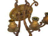 Antique Brass 3 Arm Candle Sconce Art Deco Era Ornate Gold Decor Great Patina