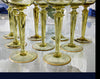 Victorian Era Chartreuse Green Gold High Hock Wine Glasses X9, Antique Victorian Wine Glasses Chartreuse Green Gold Trim Stunning Set