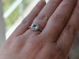 Art Deco Style 14k White Gold Aquamarine Diamond Halo Ring Engagement Ring - Premier Estate Gallery 3