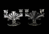 Authentic Art Deco Glass Fan Candle Holders 2 Light Etched and Pressed Glass c1920-30 - Premier Estate Gallery 4