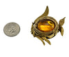 Tropical Angel Fish Brooch Topaz Glass Cabochon Stone Gold Tone Setting, Great Vintage Coastal Jewelry