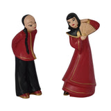 MCM Chinese Man & Woman Figurines in Red Black Dress Kleine Pottery Dated 1949 -Premier Estate Gallery