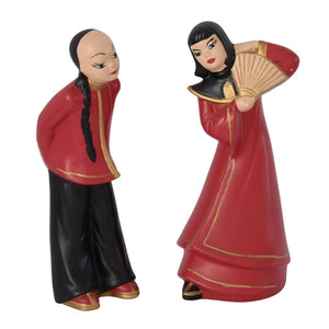 MCM Chinese Man & Woman Figurines in Red Black Dress Kleine Pottery Dated 1949 -Premier Estate Gallery 1