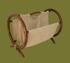 1970s Bent Bamboo and Linen Circular Sides Magazine Rack Boho Chic Natural Decors - Premier Estate Gallery