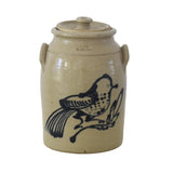 Small Blue Decorated Bird Crock Lidded and Handled NYS Co. Est. 1977, Farmhouse Decor, Utensil Holder - Premier Estate Gallery