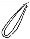 Vintage Vendome Black Faceted Double Strand Beaded Necklace Floral Clasp Trailing Beads c1960 Silver Tone Chain Strung