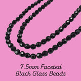 Vintage Vendome Black Faceted Double Strand Beaded Necklace Floral Clasp Trailing Beads c1960 Silver Tone Chain Strung - Premier Estate Gallery 5