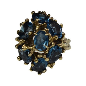 Rare Vintage 14k Peacock Blue Sapphire Ring 6.86 ctw Branch Setting Saturated Teal Blue - Premier Estate Gallery