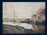 Nearly Antique Johan Rohde Port of Randers Painting Replica Denmark Artwork Coastal Nautical Decor - Premier Estate Gallery 1