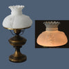 Romantic Vintage Farmhouse Style Brass Hurricane Lamp with Fenton Puffy Roses Milk Glass Shade - Premier Estate Gallery