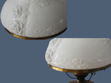 Romantic Vintage Farmhouse Style Brass Table Lamp with Fenton Puffy Roses Milk Glass Shade