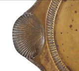 Vintage Brass Gold Seashell Serving Tray, Large Seashell Handle Brass Tray Vanity Barware Gold Decor
