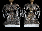 Vintage Italian Baroque Style Candlestick Holders Marble Crystal Bronze Finish