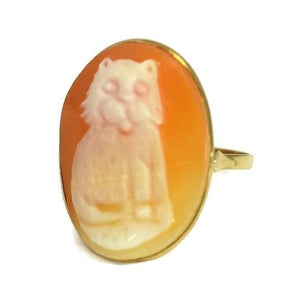 Vintage 14k Gold Cat Cameo Ring Made in Italy Large 1 Inch Cameo - Premier Estate Gallery 