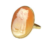 Vintage 14k Gold Cat Cameo Ring Made in Italy Large 1 Inch Cameo - Premier Estate Gallery 2