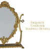 Gold Tilt Vanity Mirror Ornate Brass Work Cherubs Seashells Large, Gold Decor Extraordinaire - Premier Estate Gallery 1a