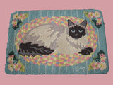 Vintage Pastel Signed Wool Cat Accent Rug by Claire Murray, French Country Country Farmhouse Decor - Premier Estate Gallery 1