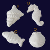 Vintage Coastal Nautical Kitchen Molds Blue and White Pottery Seashells Fish Seahorse - Premier Estate Gallery 1
