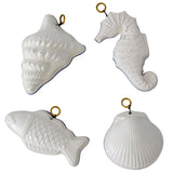 Vintage Coastal Nautical Kitchen Molds Blue and White Pottery Seashells Fish Seahorse - Premier Estate Gallery