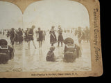 Antique Coney Island NY Beach Goers Stereoview Photograph c1901 Whiting View Co No. 2543 "Playing in the Surf" - Premier Estate Gallery 1