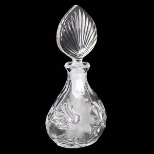 Vintage Pressed Glassed Perfume Bottle with Acid Etched Florals Great Vanity Decor - Premier Estate Gallery
