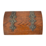 Antique Oak Domed Treasure Box Dresser Box Brass Decorative Straps, Antique Vanity Box, Farmhouse Decor - Premier Estate Gallery 1