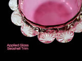 Antique Victorian Cranberry Art Glass Preserve Dish Applied Glass Seashell Trim Silverplated Tulip Holder