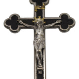 Antique Ebony Budded Crucifix Trimmed in Nickel with Brass Accents Italy c1920, Antique Catholic Ebony Crucifix Italy Smaller Size - Premier Estate Gallery 2