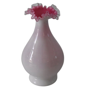 1940s Fenton Peach Crest 10" Flared Vase #894 RARE, Pink and White Decor, Pink French Country Style - Premier Estate Gallery