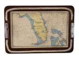 Old Maritime Nautical Tray with 1885 Florida Map Reprint Chrome Cleat Handles Rope Accents Great Coastal Decor  - Premier Estate Gallery 1