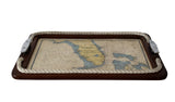 Old Maritime Nautical Tray with 1885 Florida Map Reprint Chrome Cleat Handles Rope Accents Great Coastal Decor