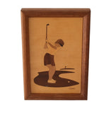 Vintage Woman Golfer Wood Inlay Marquetry Wall Decor Smaller Size, Ladies Golf Wood Craft Artwork - Premier Estate Gallery