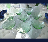 Vintage Fostoria Green Optic Champagne Glasses 5097-5297 Set of 8, Art Deco Era Green Stemware