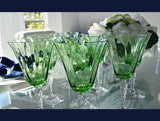 Art Deco Era Fostoria Green Optic Water Goblets or Larger Wine Stemware X8, Fostoria Elegant Green Glass Stemware Line 5097-5297