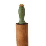 Antique Maple Wood Rolling Pin with Green and White Handles Great Display Size Farmhouse Kitchen