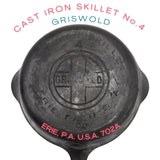 1920s Griswold Cast Iron Skillet No. 4 Large Block Logo 702A, Antique Cast Iron Griswold #4 Smaller Skillet - Premier Estate Gallery 4